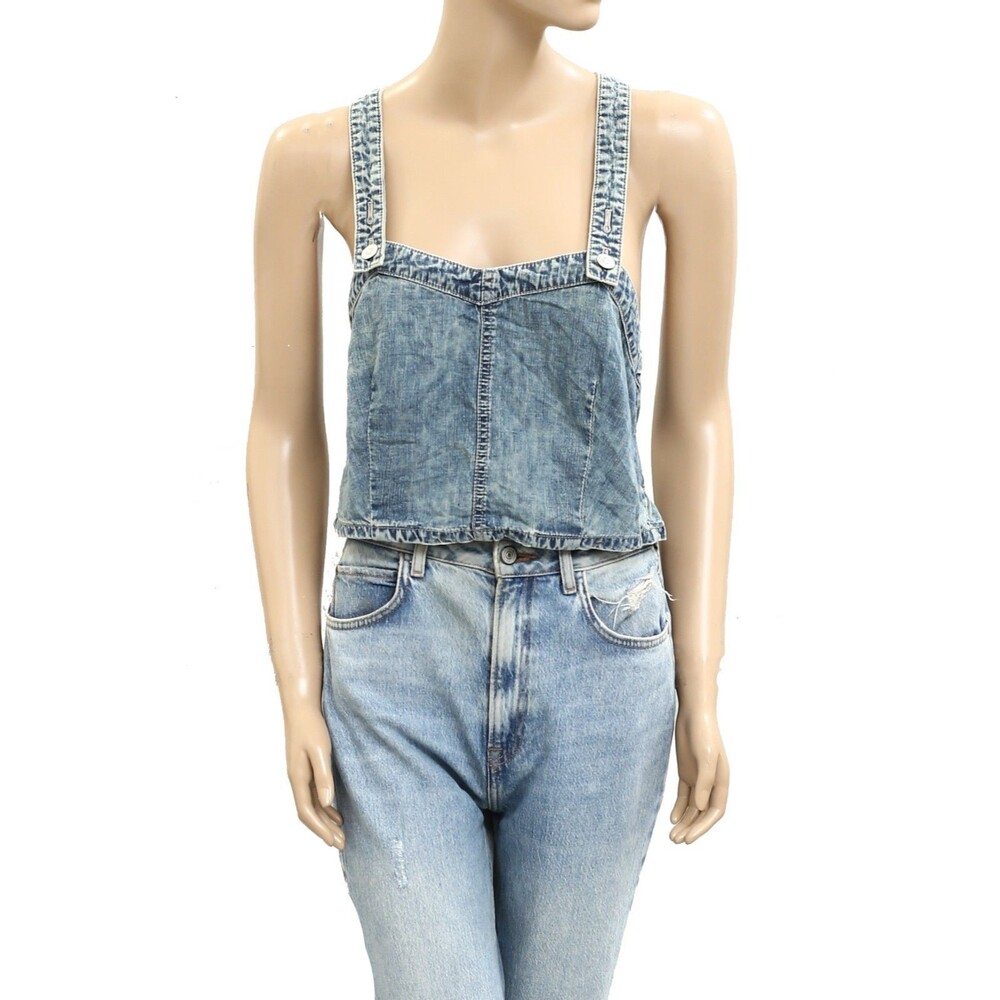 Free People We The Free Paradise Denim Criss Cross Blouse Top Cotton S 280867 - Picture 4 of 7